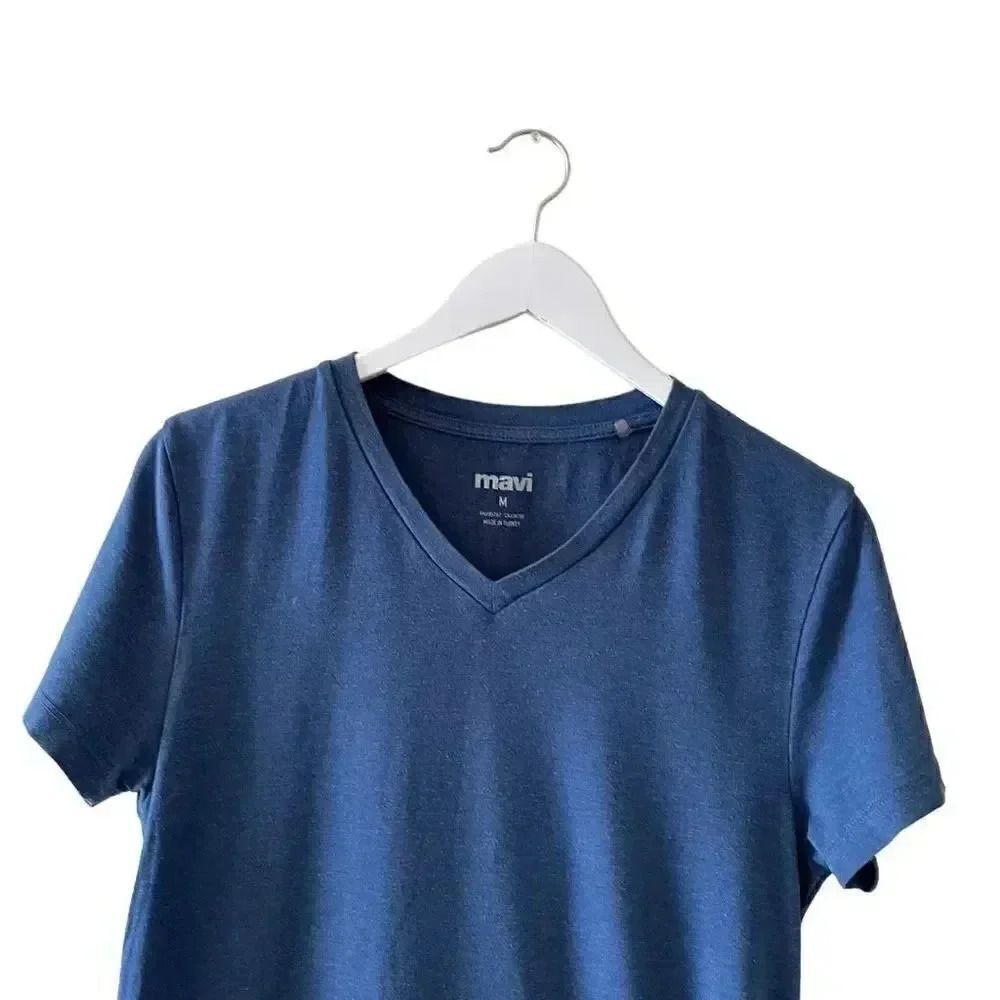 Mavi Navy V-Neck Cotton Blend Short Sleeves Basic Women’s T-Shirt SZ M # 1513 - Picture 3 of 12